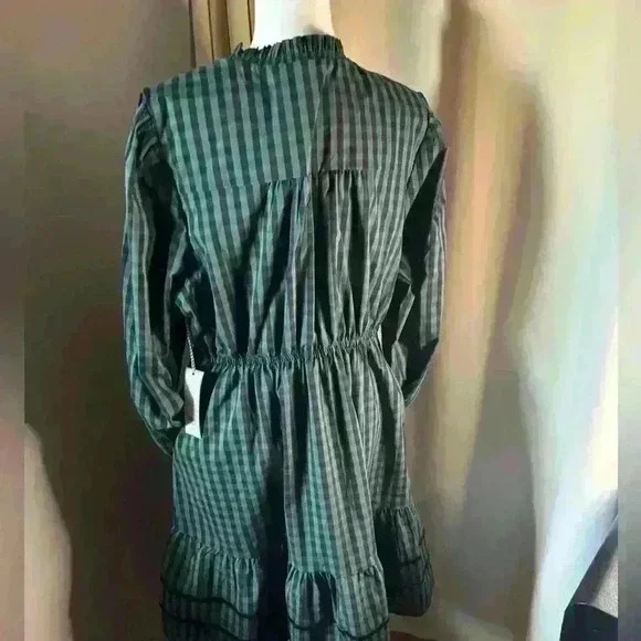 Draper James Green Black Plaid Long Puff Sleeve Dress Size 1X NWT - Picture 7 of 11